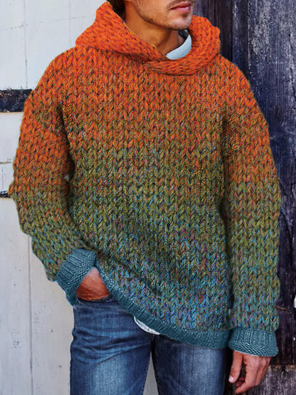 Men's Gradiant Art Crochet Cozy Hooded Sweater artswardrobe