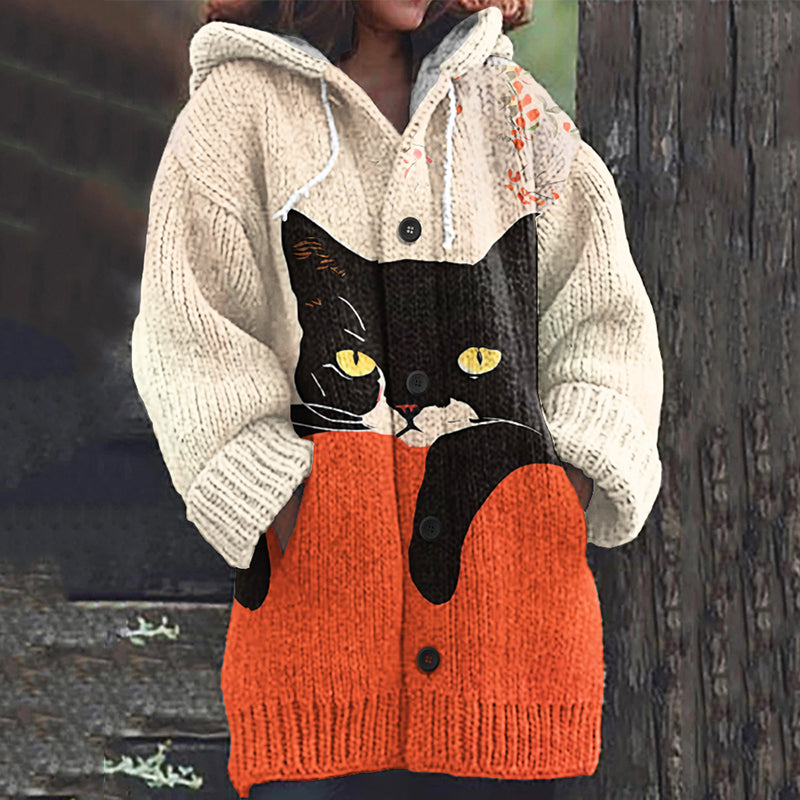 Fun Cat Print Women's Knitted Sweater elevenforest