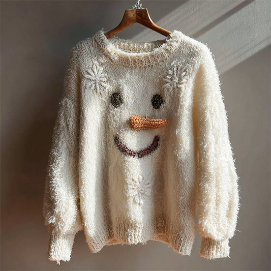 Comstylish Lovely Snowman Face & Snowflakes Cozy Knit Sweater