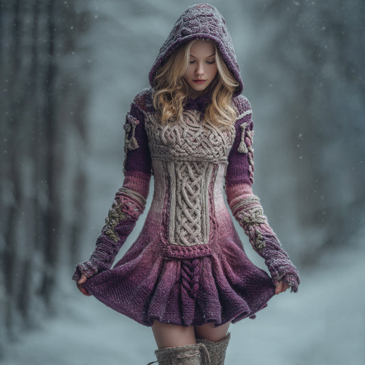 Women's Celtic Knot Ombre Hooded Sweater Dress artswardrobe
