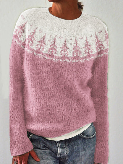 Christmas Trees Yoke Contrast Color Cozy Knit Isle Sweater artswardrobe