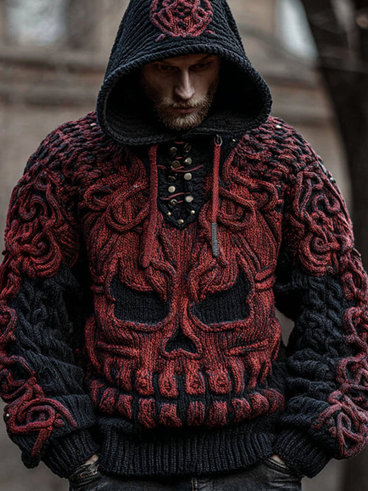Men's Vintage Evil Smiley Face Warm Hooded Sweater elevenforest