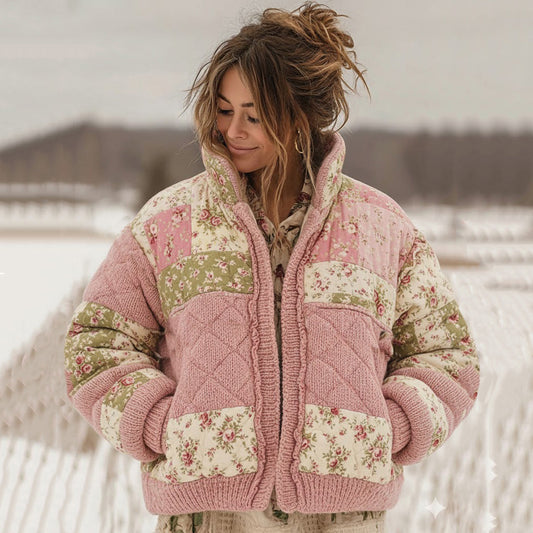 Women's Vintage Floral Patchwork Cozy Knit Sweater