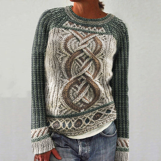 Women's Contrast Celtic Knot Irish Shamrock Sweater artswardrobe