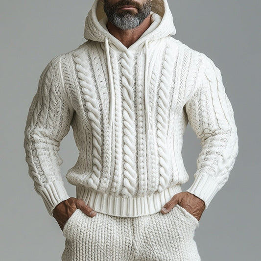 Men'S Vintage Jacquard Knit Chunky Hooded Sweater artswardrobe