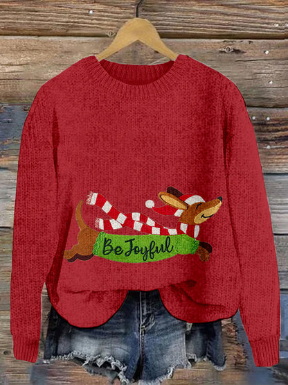 Comstylish Be Joyful Dachshund Embroidered Christmas Cozy Sweater