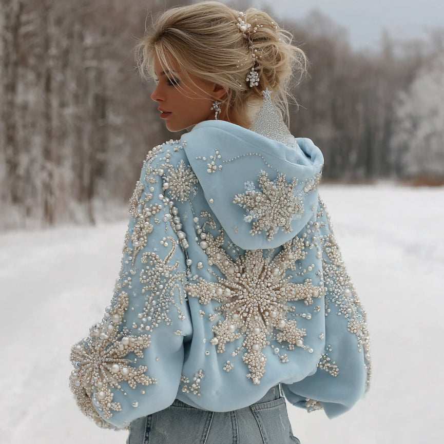 Comstylish Women's Christmas Snowflake Pattern Casual Hoodie