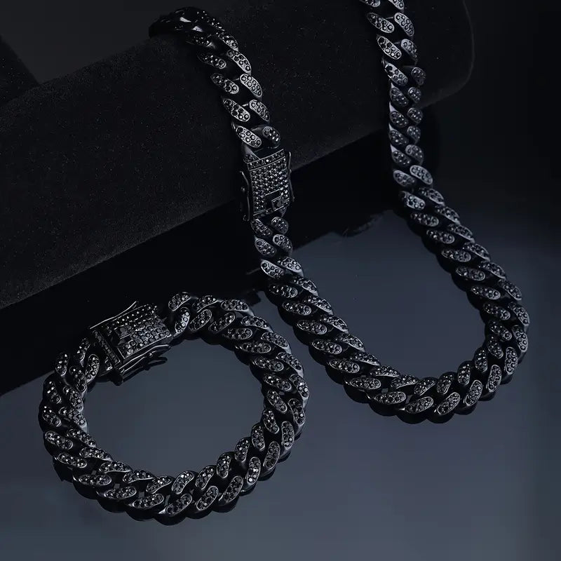 2pcs Cuban Link Chain Necklace & Bracelet Set – Hip-hop Jewelry