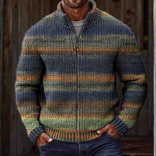 Men's Vintage Gradient Knitted Jacquard Zip Sweater artswardrobe