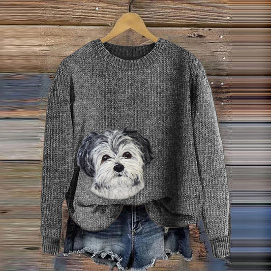 Comstylish Women's Dog Embroidery Art Cozy Sweater