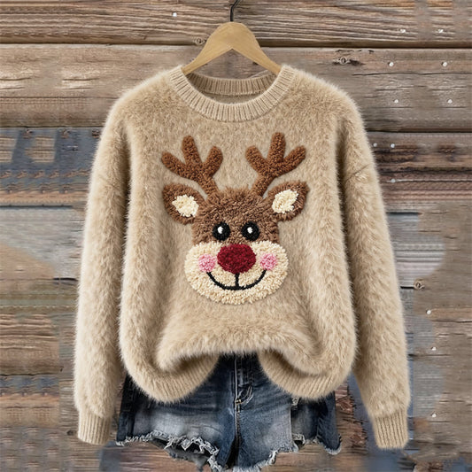 Lovely Fuzzy Reindeer Cozy Knit Sweater