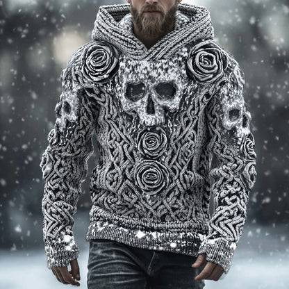 Men's Vintage Skull-print Hooded Sweater artswardrobe