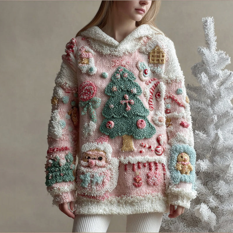 Women's Christmas Candy Embroidery Hooded Sweater artswardrobe