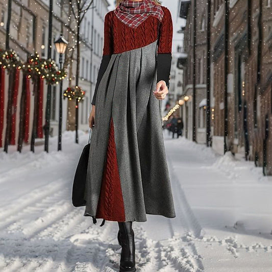 Women's Sweater Patchwork Solid Color Patterned Wool Dress elevenforest