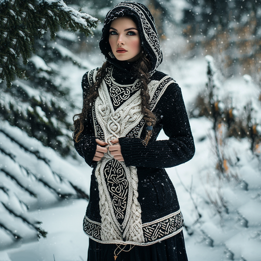 Women's Viking Tribal Celtic Chunky Knit Hooded Sweater elevenforest