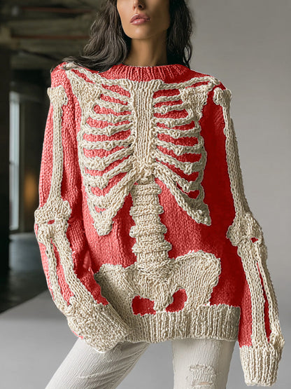 Comstylish Women's Vintage Halloween Skull Embroidered Sweater