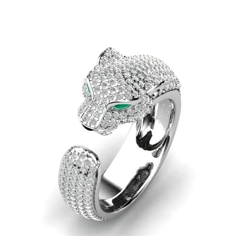 Adjustable Jaguar Ring and Rose Gold With Green Zirconia Eyes